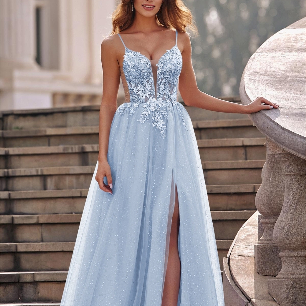 Elegant Blue Evening Gown, Prom, Wedding, Bridal, Bridesmaid Dress. Size 8